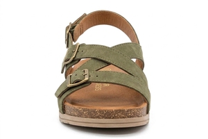 Sandalias Planas de Gamuza Verde con Cierre de Hebilla, Punta Abierta y Entresuela de Corcho, Zapatos de Verano - Product Image 4