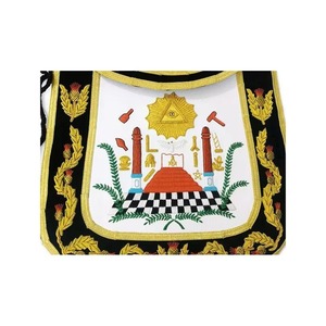 ผ้ากันเปื้อนเมสัน Past Master Blue Lodge พร้อมผ้ากำมะหยี่สีขาวและสีน้ำเงินเข้มสไตล์ชาติพันธุ์ ปักลายด้วยมือ/จักรสีเงิน รุ่น MAP-0036 - Product Image 5