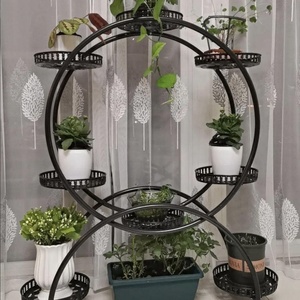 Support de plantes circulaire moderne en fer forgé avec revêtement époxy, 8 pots, pour intérieur et extérieur, support de pot de fleurs en métal, décoration de jardin - Product Image 3