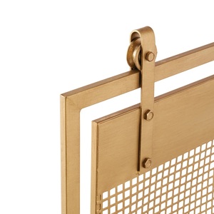 Écran de cheminée en métal au design industriel en panneaux grillagés avec protection anti-étincelles robuste, protecteur de foyer autoportant, finition dorée - Product Image 3