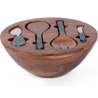 Ensemble de saladiers en bois émaillés personnalisés écologiques avec couvercle de rangement intégré, poignée imprimée assortie, couverts inclus, pour fêtes, style moderne