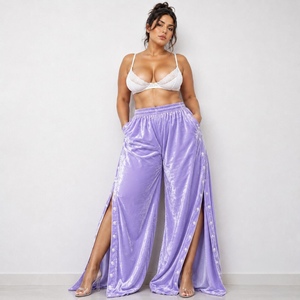 Vêtements de haute couture, étiquette privée personnalisée, pantalons amples pour femmes, pantalons de bureau à jambes droites en velours pour femmes - Product Image 1