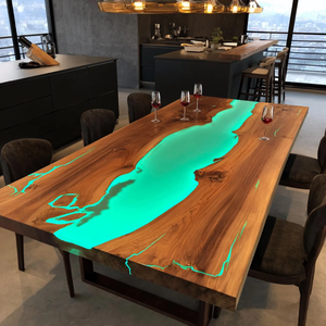 Mesa de Comedor Rectangular de Madera de Acacia con Borde Natural y Resina Epoxi, Hecha a Mano, de Madera Sólida, Regalo de Lujo para Diwali - Product Image 4