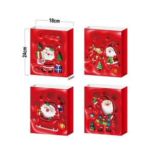 Confezione da 12 sacchetti regalo di natale rossi con manici di dimensioni assortite con cartoni animati di alberi per decorazioni di compleanno e feste 12 pz - Product Image 4