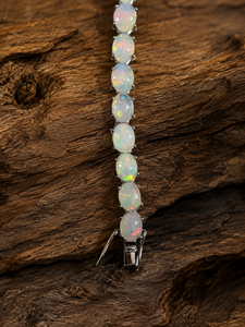 Luxvory Collection Ethiopian Opal Tennis <b>Bracelet</b> 7.5 Inch 925 Sterling Silver White Gold Plated Unisex - Product Image 2