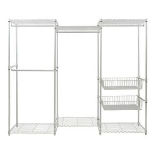 Sistema di Organizzazione Armadio Pieghevole Bianco con Cestini Scorrevoli in Metallo e Tessuto per Conservazione Vestiti in Bagno - Product Image 1