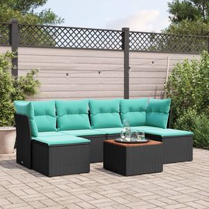 Set di divani da giardino in polyrattan nero da 7 pezzi con cuscini, mobili da esterno in stile contemporaneo, posti a sedere per 7 persone - Product Image 3