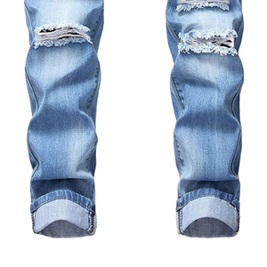 Jean en denim tissé en coton pour homme, style tendance, taille mi-haute, coupe droite, respirant, brodé, décontracté, été, délavage chimique, meilleur rapport qualité-prix - Product Image 3