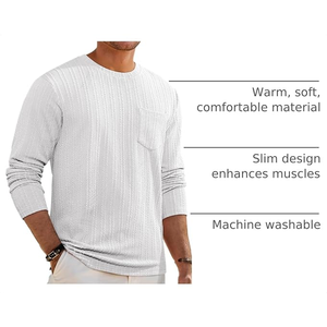 Pull à manches longues en tricot pour homme, couleur unie, col rond, avec poche avant, vêtements décontractés de printemps, blanc - Product Image 5