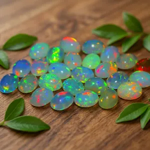 Opale naturelle éthiopienne Welo de luxe AAA, cabochon ovale 6x8mm, pierre précieuse en vrac avec feu multicolore pour la fabrication de bijoux - Product Image 3