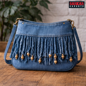 Bolso Tote de Mezclilla para Mujer, Bolso de Compras con Decoración Frontal con Logotipo Personalizado, Bolso de Mano de Lona de Mezclilla de Gran Capacidad a la Moda - Product Image 1