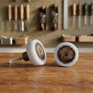 Modern Round Marble Cabinet Knobs with Wood Core Minimalist Design for Living Room Furniture Easy Installation - Product Image 3