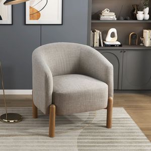 Poltrona con Gambe in Legno Massello e Struttura Resistente, Stile Contemporaneo, Comfort per Soggiorno, 1 Pezzo in Rivestimento Color Taupe - Product Image 1