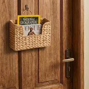 Panier mural en jacinthe d'eau tressé à la main, écologique et durable, avec poignée, pour organiser les magazines, les livres et le courrier, idéal pour la maison et le bureau - Product Image 6