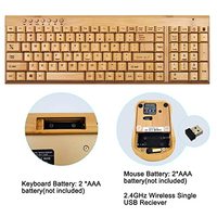 Clavier et souris en bambou faits à la main, 108 touches, combo clavier et souris sans fil en bois 2,4 GHz avec récepteur USB pour ordinateur portable PC