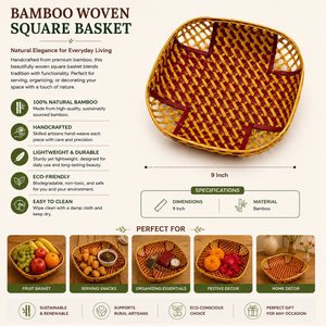 Cesta de Carrom de Bambú Hecha a Mano |   Cesta Decorativa de Bambú Tejida |   Cesta Ecológica para Almacenamiento y Servicio, para Decoración del Hogar - Product Image 5