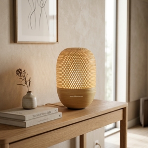 Lampe de table en bambou écologique électrique moderne faite à la main avec éclairage naturel pour la chambre à coucher, pour la maison et l'hôtel - Product Image 5