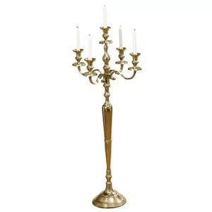 Support de bougie pilier en laiton, fait main, base ronde, style européen, centre de table de mariage - Product Image 2