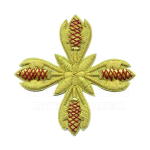 Patch brodé doré métallique en gros, croix d'église à coudre, bicolore rouge et or, motif liturgique pour vêtements de prêtre - Product Image 1
