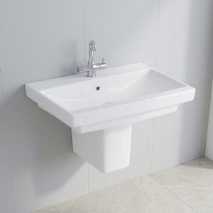 Lavabo ovale moderne en céramique sur pied pour hôtel - Product Image 1