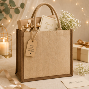 Sac de courses en jute avec poignée de longueur moyenne, option logo personnalisé, couleur marron naturel, pour les courses et les cadeaux - Product Image 6