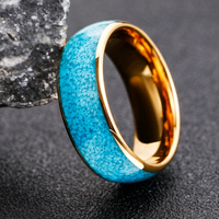 POYA 8mm Vergoldeter Wolframcarbid-Ring mit Türkis-Einlage Abgeschrägte Kante Verlobungsring Komfortabler Sitz Herren Hochzeitsschmuck