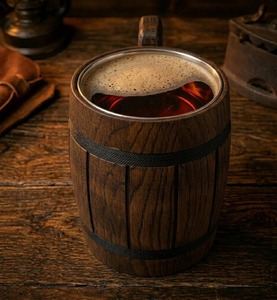 Chope à boire en bois de style Viking, fabriquée à la main : Chope rustique Viking avec doublure en acier inoxydable - Product Image 6