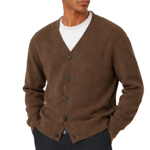 Cardigan en laine mélangée pour homme, coupe décontractée, doux et chaud, tricoté, col en V, boutonné, pull classique décontracté pour l'hiver, idéal pour la superposition quotidienne - Product Image 4