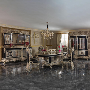 Ensemble de table à manger ovale en or blanc Mocoto Eternal, chaises en bois sculpté, buffet, collection de meubles de luxe pour villa et hôtel - Product Image 1