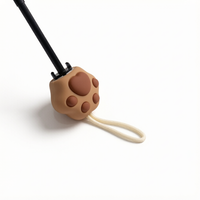 Parapluie de poche pliable 5 sections 19 pouces, ouverture manuelle, revêtement pongé noir, poignée motif chat marron café, protection solaire et UV, mini portable