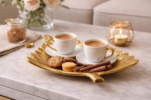 Decorative Metal Leaf Platter for Home Decor Coffee <b>Table</b> Dining <b>Table</b> Centerpiece Antique Gold Finish Jewelry <b>Tray</b> Key Holder - Product Image 3