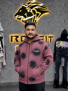 Hoodies à fermeture éclair coupe oversize en molleton bouclette, style streetwear, avec logo frontal et poche, effet délavé soleil, prix de gros - Product Image 1