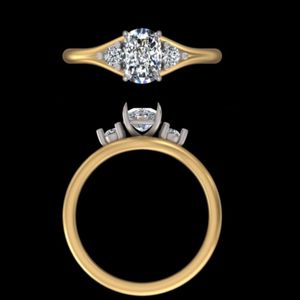 แหวนหมั้นเพชรทรงรี ทองคำเหลือง วงแหวนรูปตัววี 0.88 กะรัต เพชรเม็ดเดี่ยวเพาะเลี้ยงในห้องปฏิบัติการ ชุดเครื่องประดับเจ้าสาว - Product Image 3