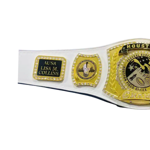Ceinture de championnat du FBI de Houston, design du Bureau fédéral d'investigation, sangle blanche premium avec plaques dorées - Product Image 3