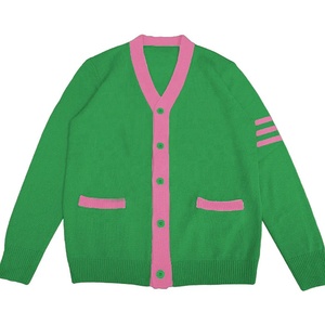 เสื้อสเวตเตอร์ไหมพรมอะคริลิคคอวีแบบหนา สีเขียวและชมพู แฟชั่นสไตล์ใหม่ ของสมาคมนักศึกษาหญิง Divine Nine  ขายส่งสำหรับฤดูหนาว ทรงหลวม - Product Image 6