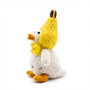 Juguete de Peluche de Pato Tejido, Amarillo, con Capucha y Lazo, Hecho a Mano, Pájaro de Dibujos Animados, 100% Lana Certificada, Ecológico, Decoración de Pared Navideña - Product Image 3