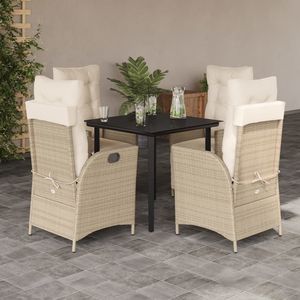 Juego de comedor de patio de 5 piezas de ratán polivinílico beige con cojines Colección de muebles de exterior elegante - Product Image 1