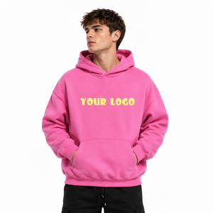 Sudadera con Capucha Unisex Rosa con Logotipo Personalizado, 100% Algodón Felpa, Estampado Frontal con Logotipo, Ropa Deportiva Informal para Invierno - Product Image 1