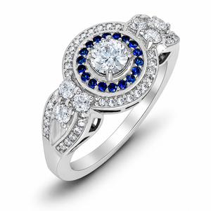 Anillo de Compromiso de Lujo GOURIK en Plata de Ley 925 con Zirconia Azul Corte Redondo y Banda Trenzada, Joyería de Boda para Mujer - Product Image 1