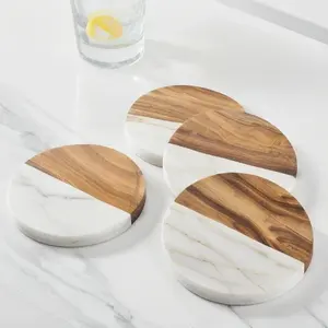 Posavasos de Mármol Natural y Madera con Logotipo Personalizado al por Mayor, Posavasos de Piedra Sostenible, Elegante Regalo de Boda y Vajilla para Restaurantes - Product Image 2