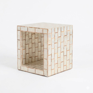 Handmade White Capiz Table Square Brick Pattern Shell <b>Mosaic</b> Accent Table For Living Room Furniture Home Decor Wholesale Style - Product Image 1