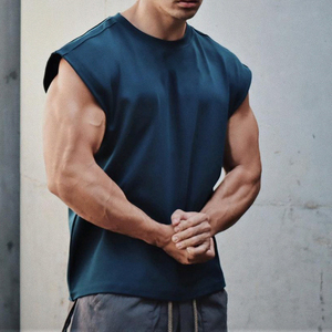 Débardeur en coton sans manches pour homme, col rond, couleur unie, respirant, pour entraînement, fitness, musculation, débardeur de sport pour homme - Product Image 4