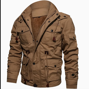 Veste Safari en Toile pour Homme, Épaisse, Coupe-Vent, Col Montant, Doublure Sherpa, Multiples Poches, Style Vêtement de Travail Automne - Product Image 2