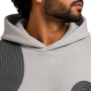 Sweat à capuche gris personnalisé pour homme en molleton de coton épais, broderie géométrique, streetwear, fabrication OEM sous marque privée - Product Image 5