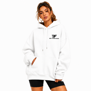 Sweat-shirt à capuche oversize pour femme en mélange de coton molletonné à manches longues, épaules tombantes, avec poches et logo frontal, idéal pour l'automne - Product Image 5