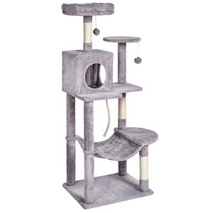 56.2\" Indoor <b>Cat</b> <b>Tree</b> Tower with Sisal <b>Scratching</b> Post Hammock Top Perch Jumping Platforms Large Condo for <b>Cats</b> - Product Image 2