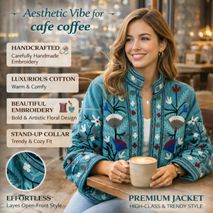 Chaqueta Bomber de Algodón Floral Hecha a Mano, Manga Larga, Cuello Alto, Bordado Kashmirí, Chaqueta para Mujer - Product Image 5