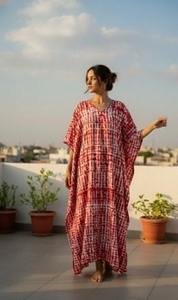 Vestido Kaftán Maxi Tradicional de Algodón con Estampado Tie Dye y Cuello en V para Mujer, Nuevo, Holgado, con Cintura Ajustable, Estilo Playa, Informal - Product Image 2