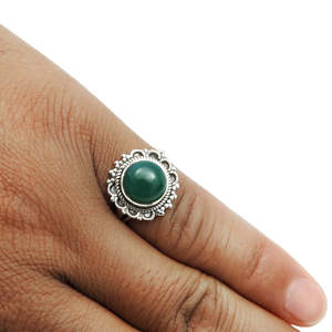 Handmade 925 Sterling <b>Silver</b> Gemstone <b>Ring</b> Featuring Brilliant Round Cut Green Onyx Gemstone <b>Ring</b> Bezel <b>Set</b> Boho Jewelry - Product Image 5