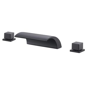 Grifo de Bañera Romano Cascada Negro Mate Premium de 3 Orificios para Montaje en Cubierta con Manijas Cuadradas - Product Image 1